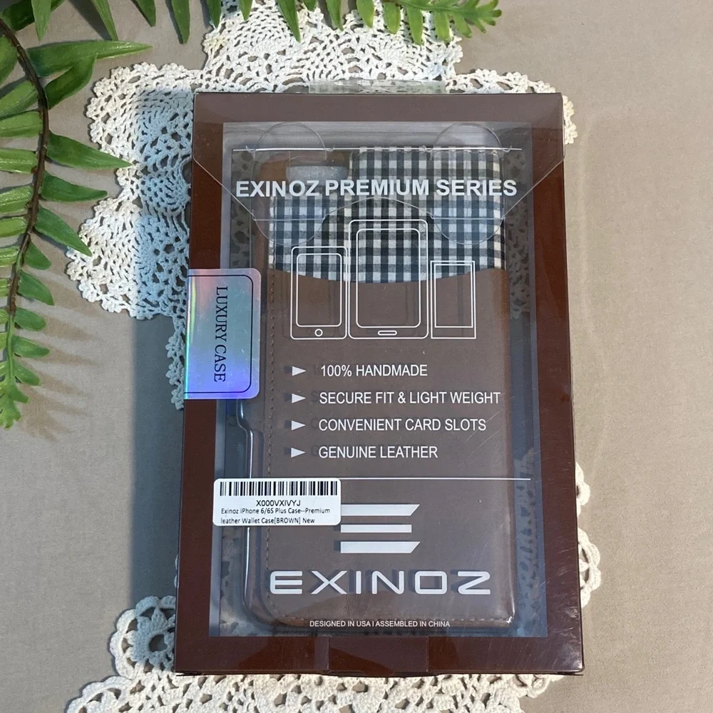 Handmade Leather iPhone 6/6s Plus Case Brown Black White Checkered Detail New